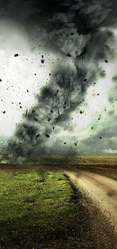 Cyclone moving across land