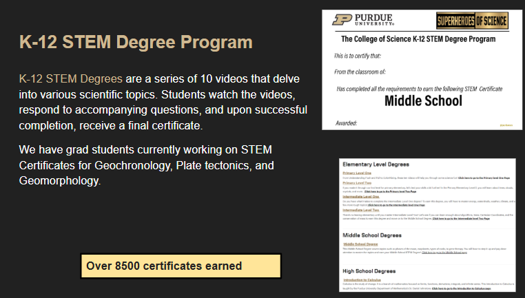 numbers for STEM Certificates