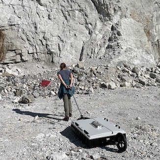 Riley pulling big radar across Kentland Crater impact structure