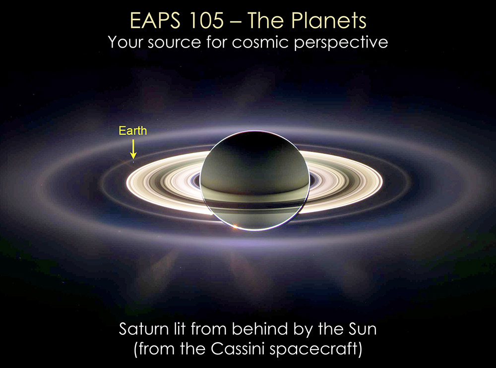 Saturn lit from behind by the Sun (from the Cassini spacecraft).