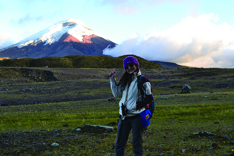 Student near a mountain.