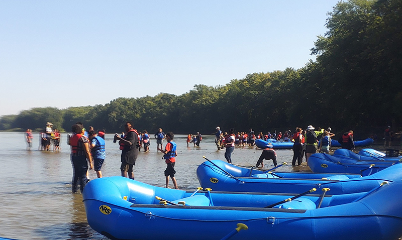 Scenic Wabash River with rafts