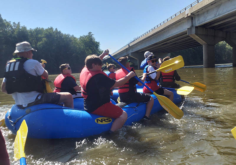 Students rafting down the Wabash River