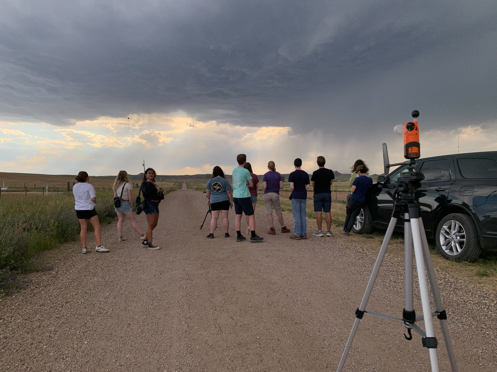 Students enjoying a slow-moving storm