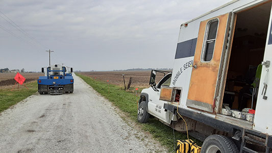 Seismic truck on the road.