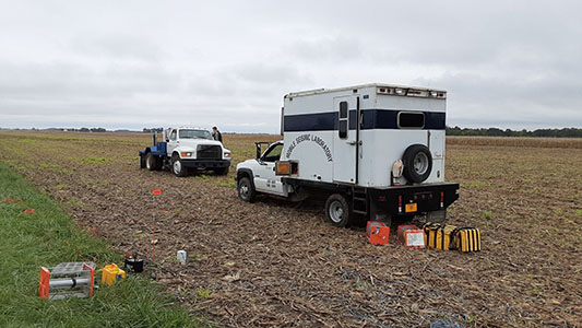 Seismic truck in the field.